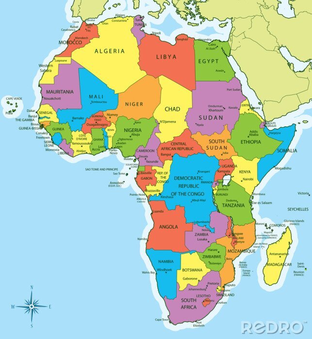 Fotobehang Afrika kaart met landen en steden
