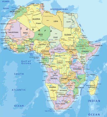 Afrika - Zeer gedetailleerde bewerkbare politieke kaart.