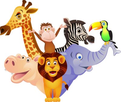 Afrikaanse dieren van verschillende soorten cartoonafbeeldingen