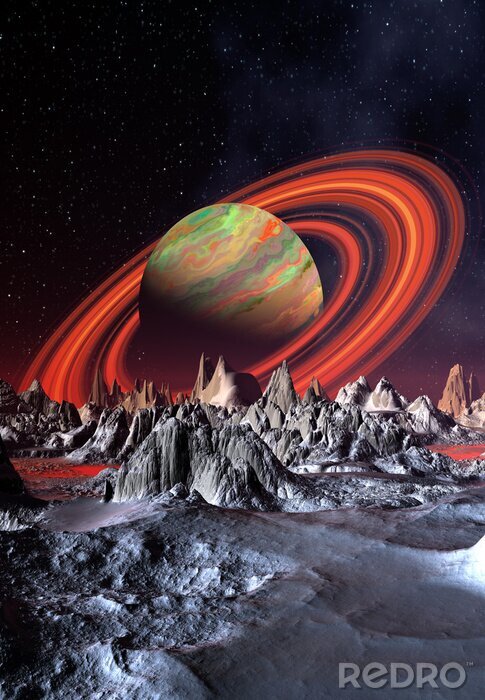 Fotobehang Alien Planet en een Saturn zoals Planeet