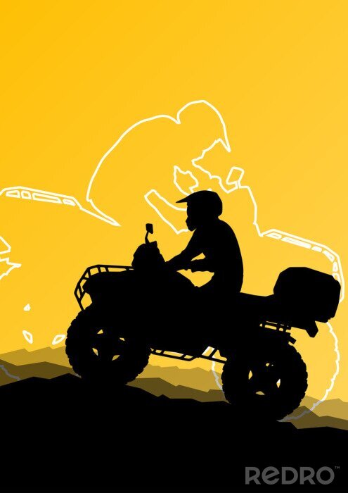 Fotobehang Alle terreinwagen quad motorrijders in de wilde natuur abstrac
