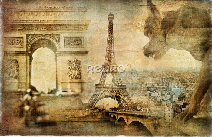 Fotobehang amazing Parijs - artistieke retro collage