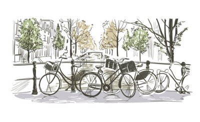 Fotobehang Amsterdam bicycles vector illustration sketch watercolor sketch
