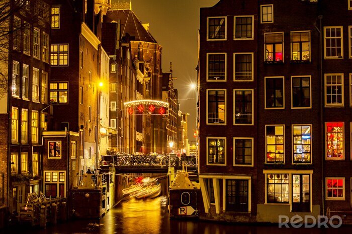 Fotobehang Amsterdam bij nacht