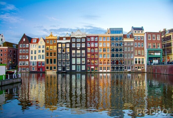 Fotobehang Amsterdam Niederlande mit Aquarell gemalt