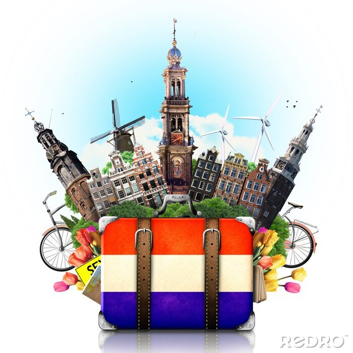 Fotobehang Amsterdam Niederlande mit Symbolen