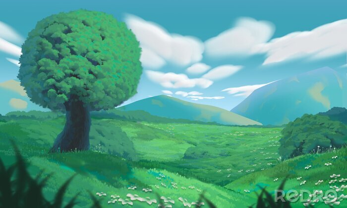 Fotobehang Anime Style Environment Background, Digital Artwork Illustration