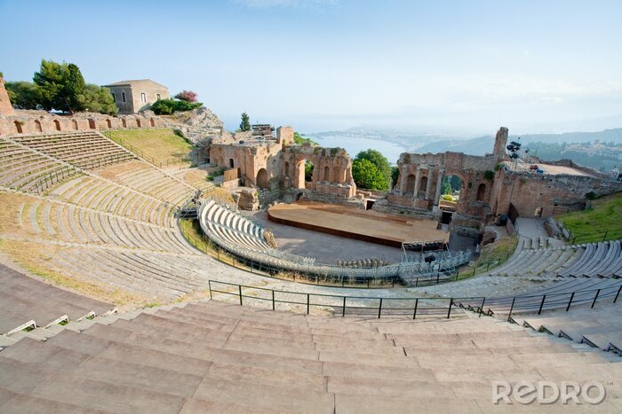 Fotobehang antieke amfitheater Teatro Greco, Taormina