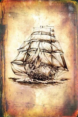 Fotobehang antieke boot zee motief tekenen handgemaakte
