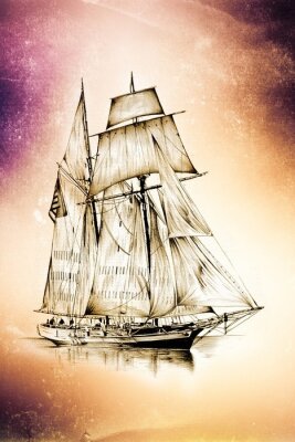 Fotobehang antieke boot zee motief tekenen kunst