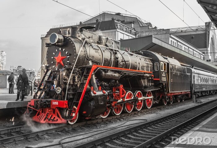 Fotobehang Antieke stoomtrein retro stijl