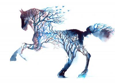 Fotobehang Aquarel fantasie paard