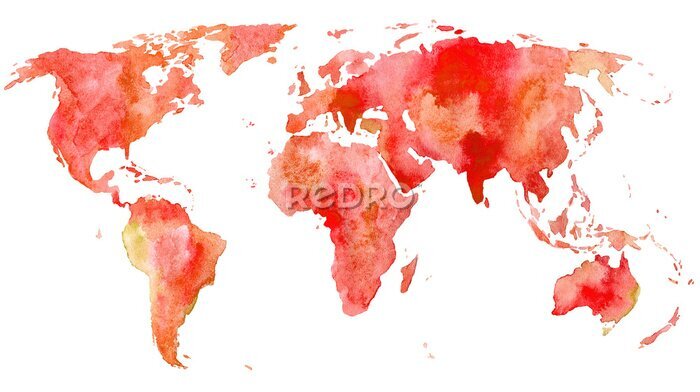 Fotobehang Aquarel kaart van de wereld op een witte achtergrond