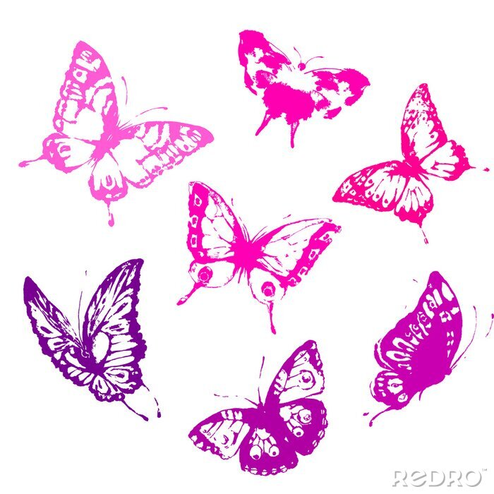 Fotobehang Aquarel met roze vlinders