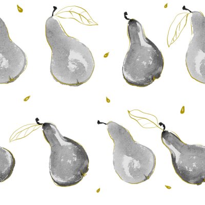 Aquarel peren naadloze hand getekend patroon met zaden en gouden bladeren