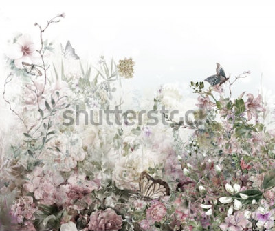 Fotobehang Aquarel van bloemen