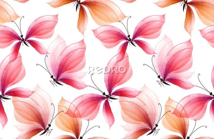 Fotobehang Aquarel vlinders op witte achtergrond