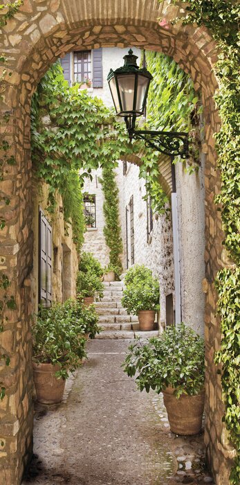 Fotobehang  Arch on the old street, fresco