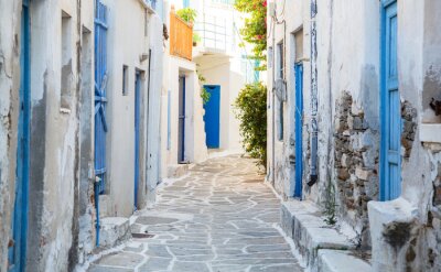 Fotobehang Architectuur op de Cycladen. Griekse eiland gebouwen met haar ty