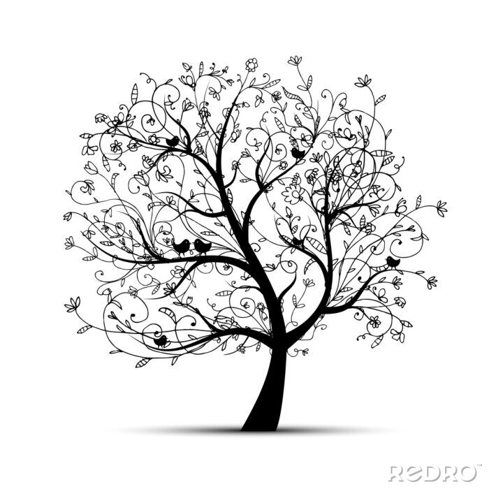 Fotobehang Art boom mooi, zwart silhouet voor uw ontwerp