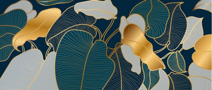 Fotobehang Art Deco bladeren met gouden accenten