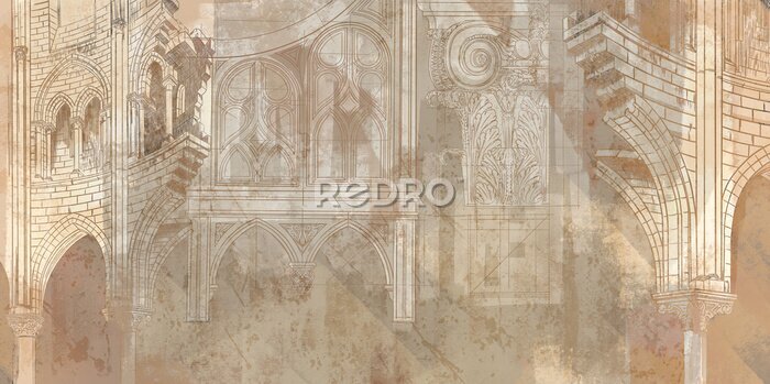 Fotobehang Artistiek patroon met architectuur en kolommen