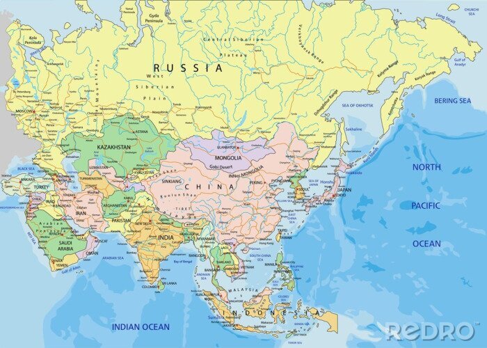 Fotobehang Asia - Highly detailed editable political map.