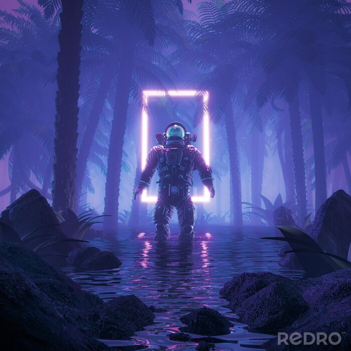 Fotobehang Astronaut in 3D illustratie