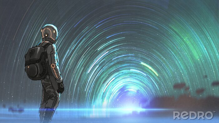 Fotobehang Astronaut in een tunnel