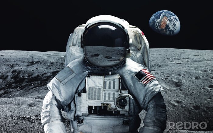 Fotobehang Astronaut in het heelal met de Aarde op de achtergrond