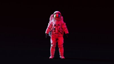 Astronaut with Gold Visor and White Spacesuit with Pink and Blue Moody 80s lighting Front 3d illustration 3d render