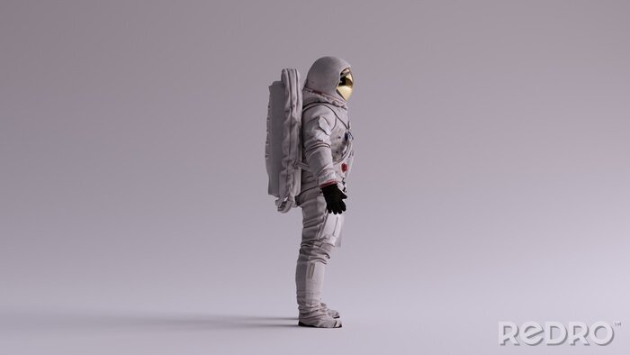 Fotobehang Astronaut zijwaarts op een grijze achtergrond