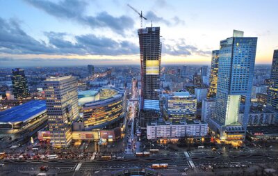 Fotobehang Avond panorama van Warschau