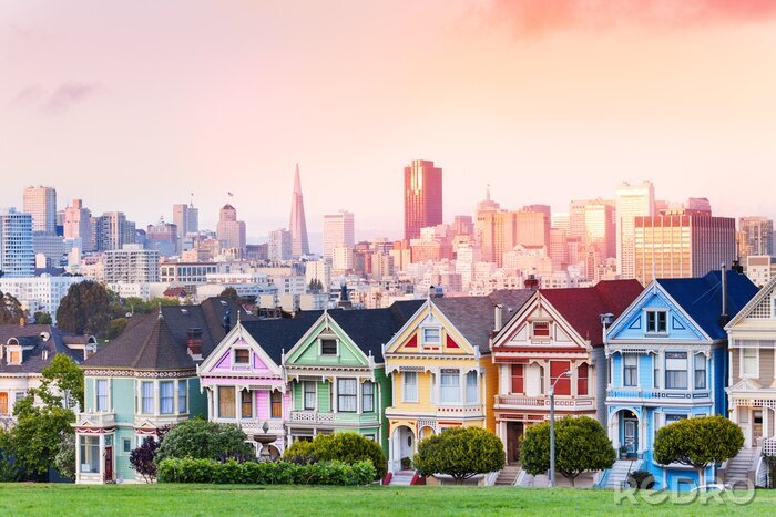 Fotobehang Avond skyline van San Francisco vanuit de buitenwijken