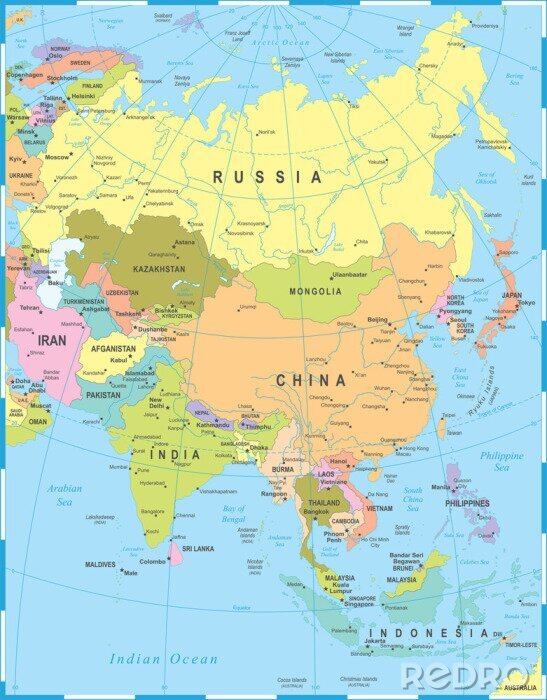 Fotobehang Azië Kaart - Vector Illustratie