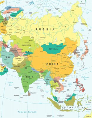Azië kaart - zeer gedetailleerde vector illustratie.