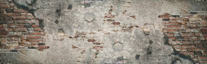 Fotobehang Bakstenen muur bedekt met beton