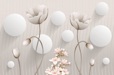 Fotobehang Ballen in 3D met bloemen