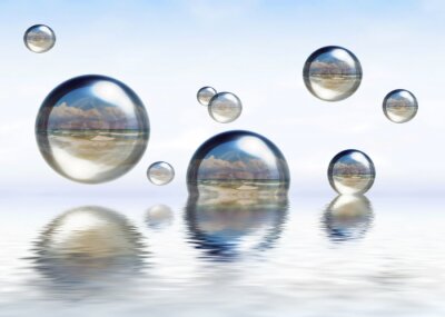 Fotobehang Ballen van glas met landschap