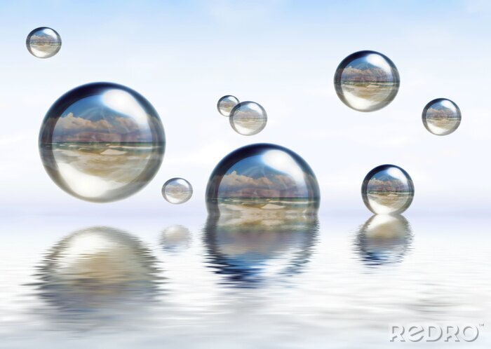 Fotobehang Ballen van glas met landschap