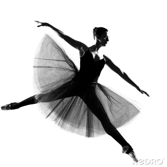 Fotobehang Ballerina die springt en witte achtergrond