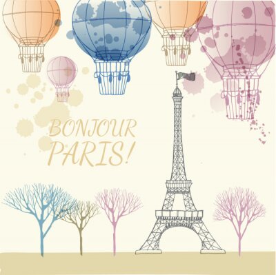 Fotobehang Ballonnen boven de Eiffeltoren