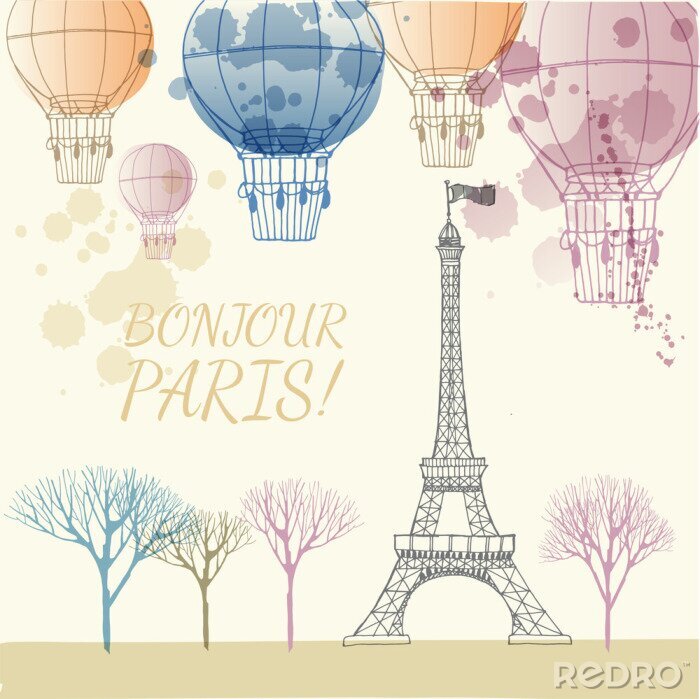 Fotobehang Ballonnen boven de Eiffeltoren