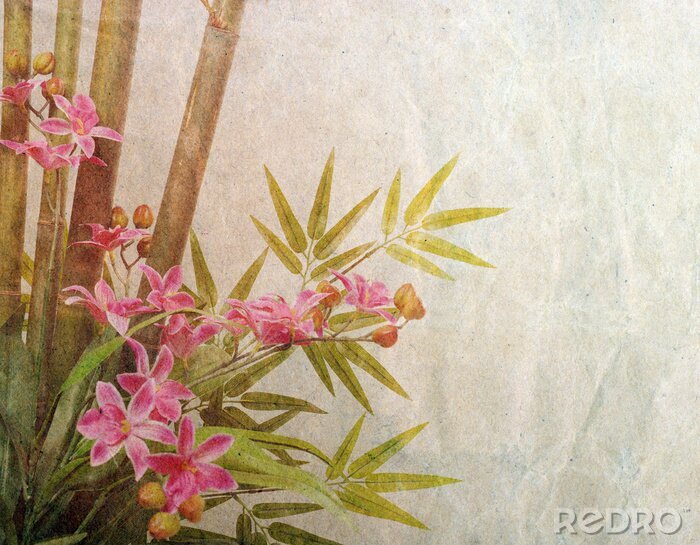 Fotobehang Bamboe op de muurtextuur