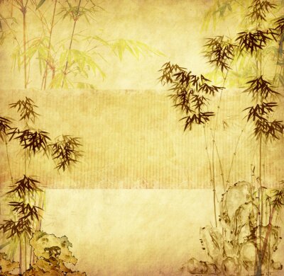 Fotobehang Bamboebladeren op een achtergrond in oude stijl