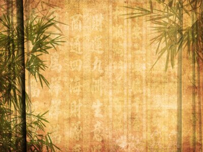 Fotobehang Bamboebladeren op een papieren achtergrond
