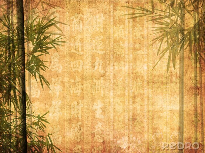 Fotobehang Bamboebladeren op een papieren achtergrond
