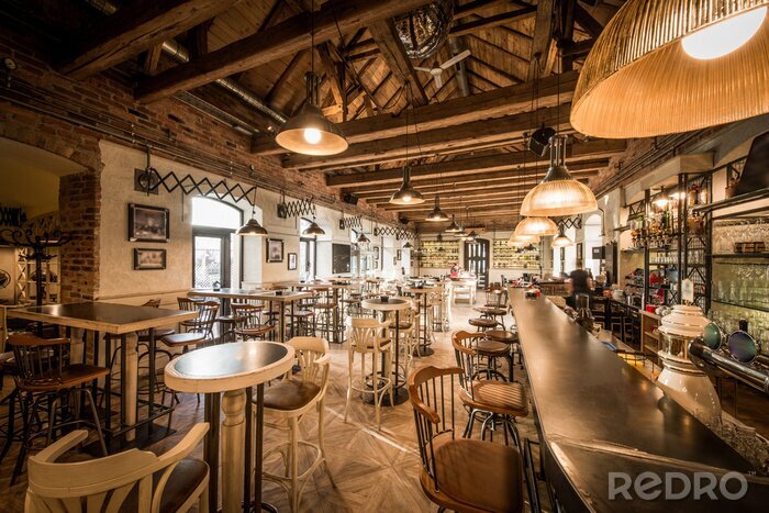 Fotobehang Bar en ontlasting in houten caffe interieur