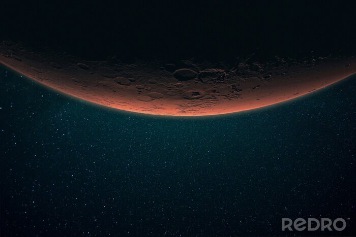 Fotobehang Beautiful red planet Mars in space on a starry background. Solar system. Space wallpaper.