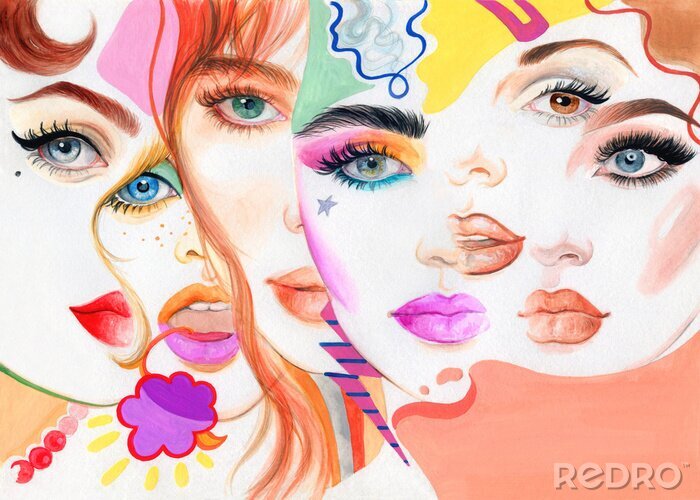 Fotobehang Beautiful woman. fashion illustration. watercolor painting